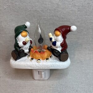 Roman Winter Christmas Gnomes by Flickering Campfire Nightlight Wall Plug-in